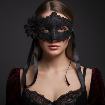 OHMAMA Midnight Lace & Flower Black Venetian Mask