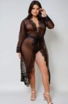 YesX YX734Q Lacey Black Robe – Sheer Mesh with Lace Trim