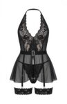 YesX YX741 Black Lace & Mesh Halterneck Babydoll with Suspender Straps