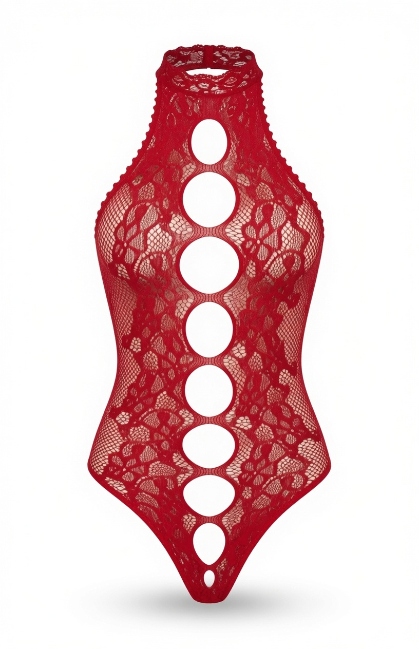 YesX YX739 Red Lace Cut-Out High Neck Bodystocking YesX YX739 Red Lace Cut-Out High Neck Bodystocking